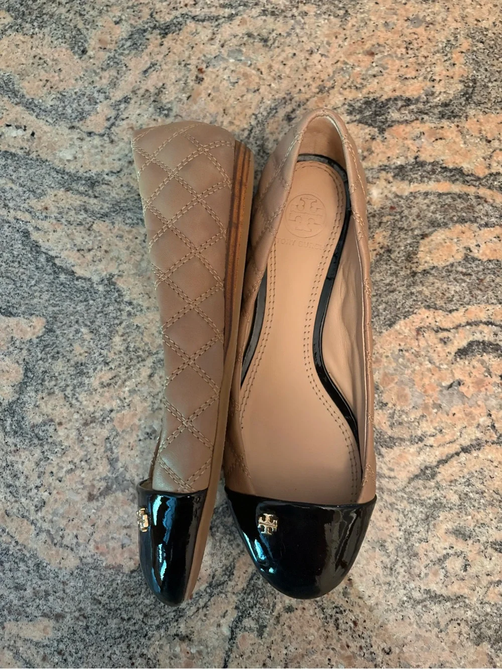 Tory Burch Claremont Quilted Leather Cap Toe Ballet Flats, Size 6.5